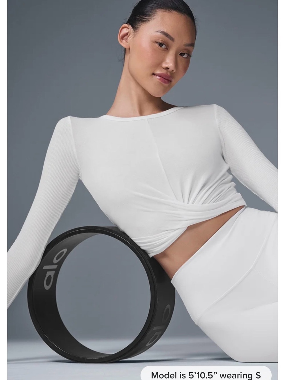 ALO Yoga White Twist-Front Long Sleeve Crop Top